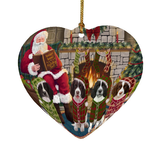 Christmas Cozy Fire Holiday Tails Springer Spaniel Dogs Heart Christmas Ornament HPORA59168