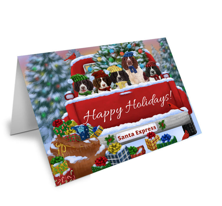 Christmas Red Truck Travlin Home for the Holidays Springer Spaniel Dogs Handmade Artwork Assorted Pets Greeting Cards and Note Cards with Envelopes for All Occasions and Holiday Seasons