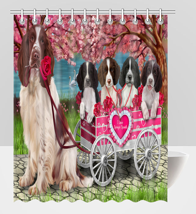 I Love Springer Spaniel Dogs in a Cart Shower Curtain