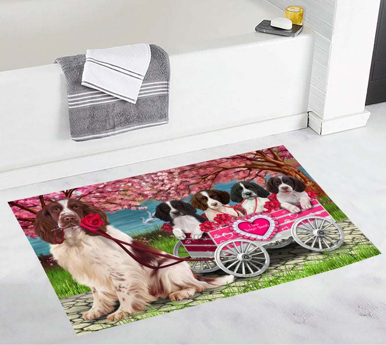 I Love Springer Spaniel Dogs in a Cart Bath Mat