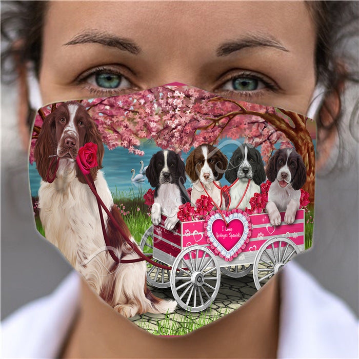 I Love Springer Spaniel Dogs in a Cart Face Mask FM48189