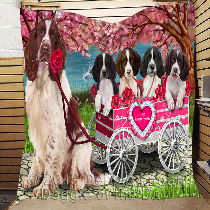 I Love Springer Spaniel Dogs in a Cart Quilt