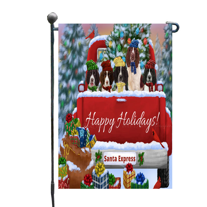 Christmas Red Truck Travlin Home for the Holidays Springer Spaniel Dogs Garden Flags- Outdoor Double Sided Garden Yard Porch Lawn Spring Decorative Vertical Home Flags 12 1/2"w x 18"h
