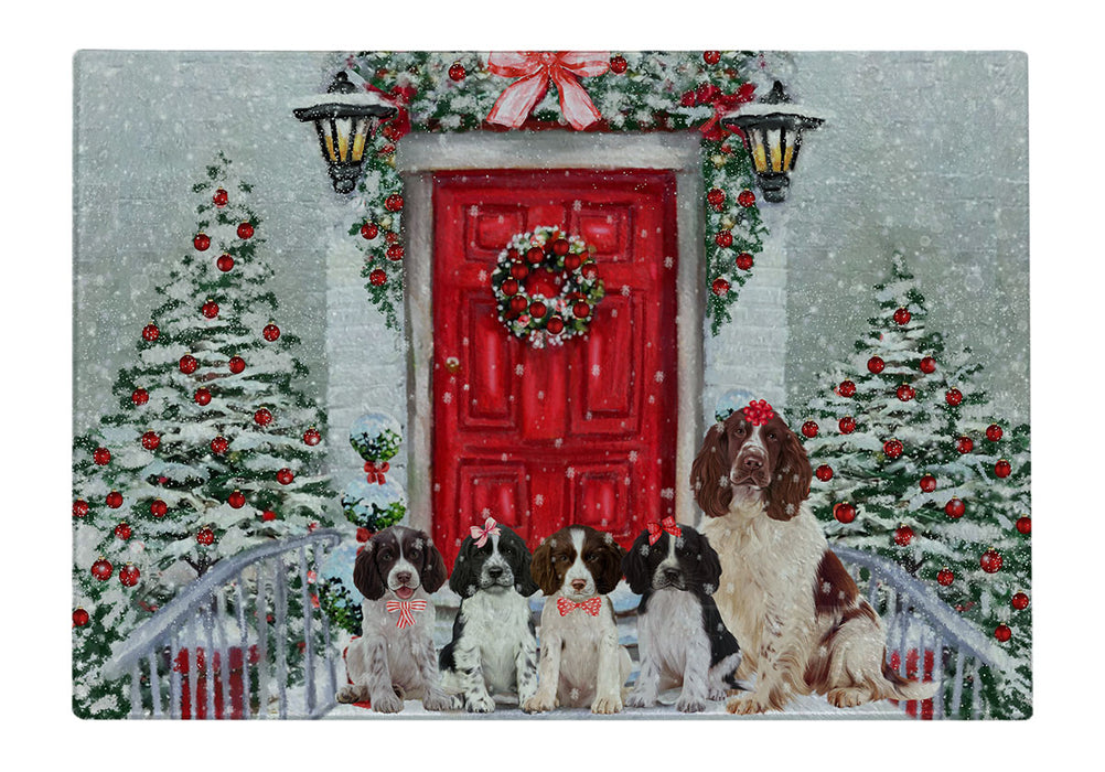 Christmas Holiday Welcome Springer Spaniel Dogs Cutting Board - For Kitchen - Scratch & Stain Resistant - Designed To Stay In Place - Easy To Clean By Hand - Perfect for Chopping Meats, Vegetables