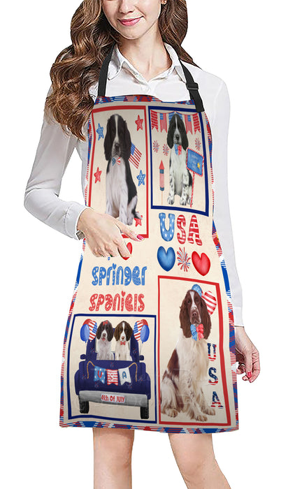 4th of July Independence Day I Love USA Springer Spaniel Dogs Apron - Adjustable Long Neck Bib for Adults - Waterproof Polyester Fabric With 2 Pockets - Chef Apron for Cooking, Dish Washing, Gardening, and Pet Grooming
