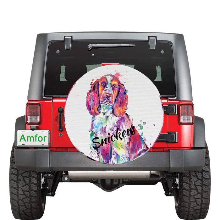 Custom Pet Name Personalized Watercolor Springer Spaniel Dog Car Tire Cover