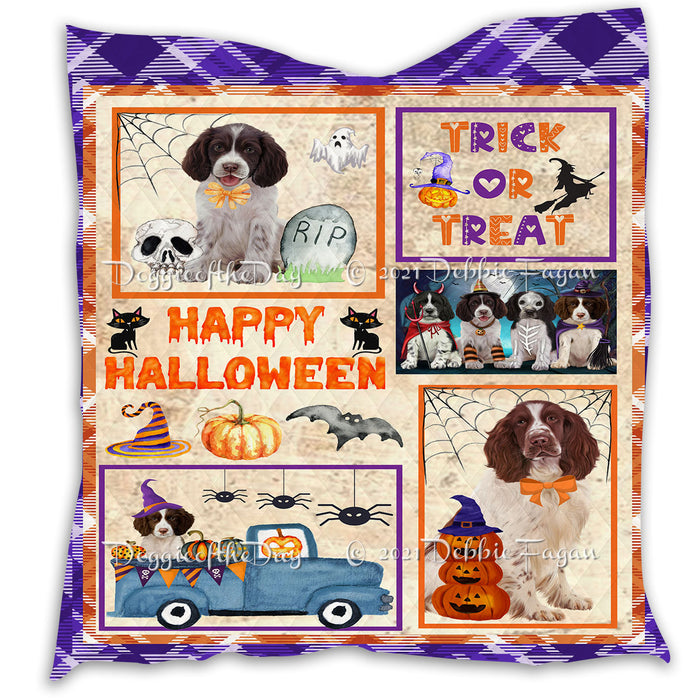 Happy Halloween Trick or Treat Pumpkin Springer Spaniel Dogs Lightweight Soft Bedspread Coverlet Bedding Quilt QUILT61126