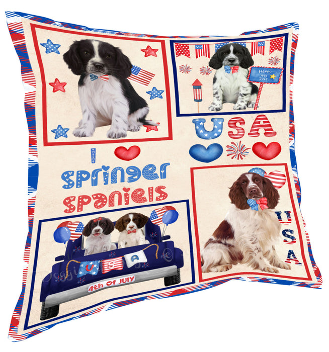 4th of July Independence Day I Love USA Springer Spaniel Dogs Pillow with Top Quality High-Resolution Images - Ultra Soft Pet Pillows for Sleeping - Reversible & Comfort - Ideal Gift for Dog Lover - Cushion for Sofa Couch Bed - 100% Polyester