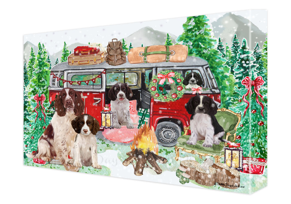 Christmas Time Camping with Springer Spaniel Dogs Canvas Wall Art - Premium Quality Ready to Hang Room Decor Wall Art Canvas - Unique Animal Printed Digital Painting for Decoration