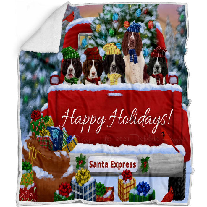 Christmas Red Truck Travlin Home for the Holidays Springer Spaniel Dogs Blanket - Lightweight Soft Cozy and Durable Bed Blanket - Animal Theme Fuzzy Blanket for Sofa Couch