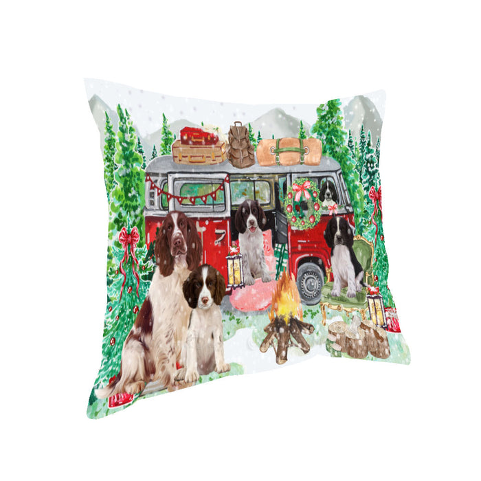 Christmas Time Camping with Springer Spaniel Dogs Pillow with Top Quality High-Resolution Images - Ultra Soft Pet Pillows for Sleeping - Reversible & Comfort - Ideal Gift for Dog Lover - Cushion for Sofa Couch Bed - 100% Polyester