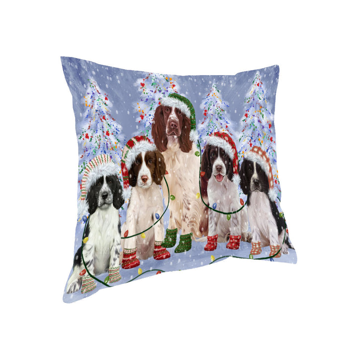 Christmas Lights and Springer Spaniel Dogs Pillow with Top Quality High-Resolution Images - Ultra Soft Pet Pillows for Sleeping - Reversible & Comfort - Ideal Gift for Dog Lover - Cushion for Sofa Couch Bed - 100% Polyester