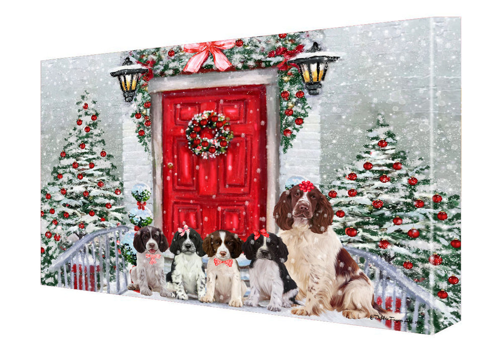 Christmas Holiday Welcome Springer Spaniel Dogs Canvas Wall Art - Premium Quality Ready to Hang Room Decor Wall Art Canvas - Unique Animal Printed Digital Painting for Decoration