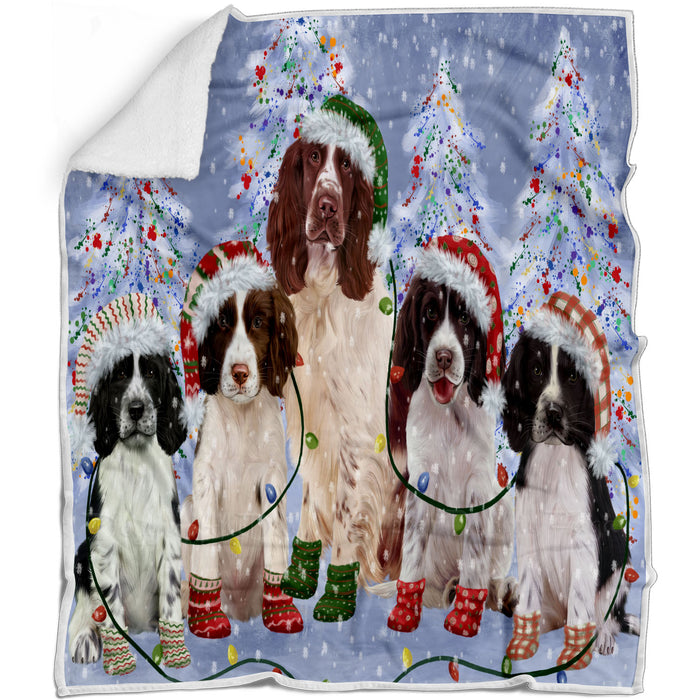 Christmas Lights and Springer Spaniel Dogs Blanket - Lightweight Soft Cozy and Durable Bed Blanket - Animal Theme Fuzzy Blanket for Sofa Couch