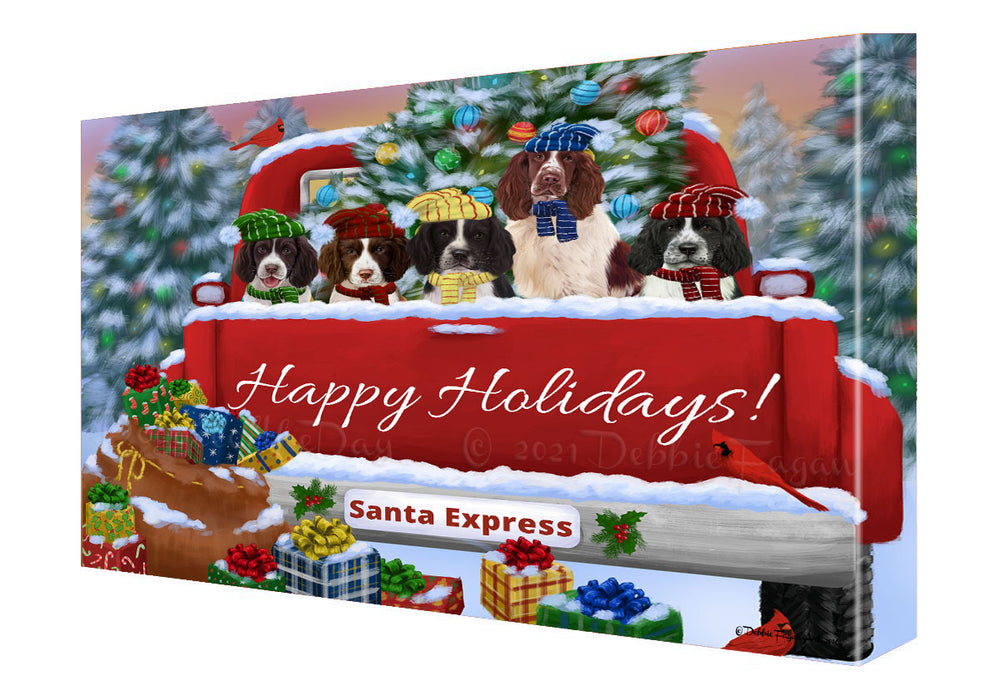 Christmas Red Truck Travlin Home for the Holidays Springer Spaniel Dogs Canvas Wall Art - Premium Quality Ready to Hang Room Decor Wall Art Canvas - Unique Animal Printed Digital Painting for Decoration