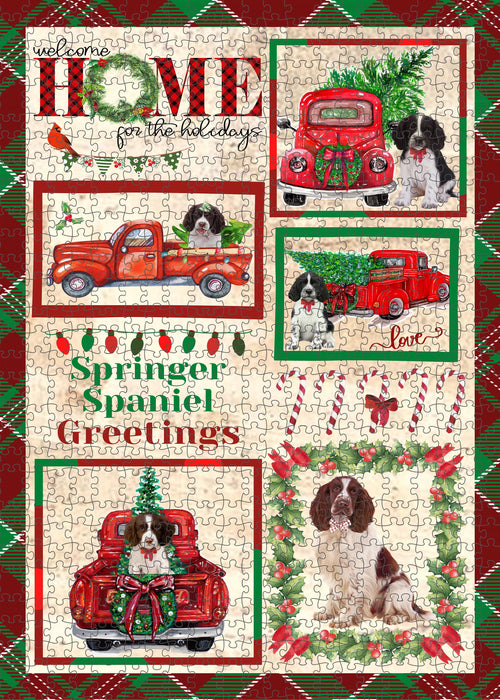 Welcome Home for Christmas Holidays Springer Spaniel Dogs Portrait Jigsaw Puzzle for Adults Animal Interlocking Puzzle Game Unique Gift for Dog Lover's with Metal Tin Box