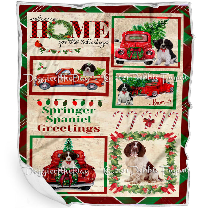 Welcome Home for Christmas Holidays Springer Spaniel Dogs Blanket BLNKT72201