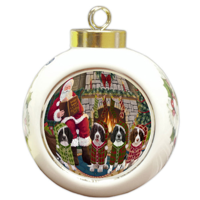 Christmas Cozy Fire Holiday Tails Springer Spaniel Dogs Round Ball Christmas Ornament Pet Decorative Hanging Ornaments for Christmas X-mas Tree Decorations - 3" Round Ceramic Ornament