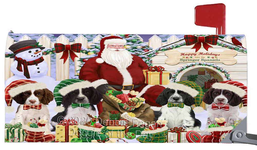 Christmas Dog house Gathering Springer Spaniel Dogs Magnetic Mailbox Cover Both Sides Pet Theme Printed Decorative Letter Box Wrap Case Postbox Thick Magnetic Vinyl Material