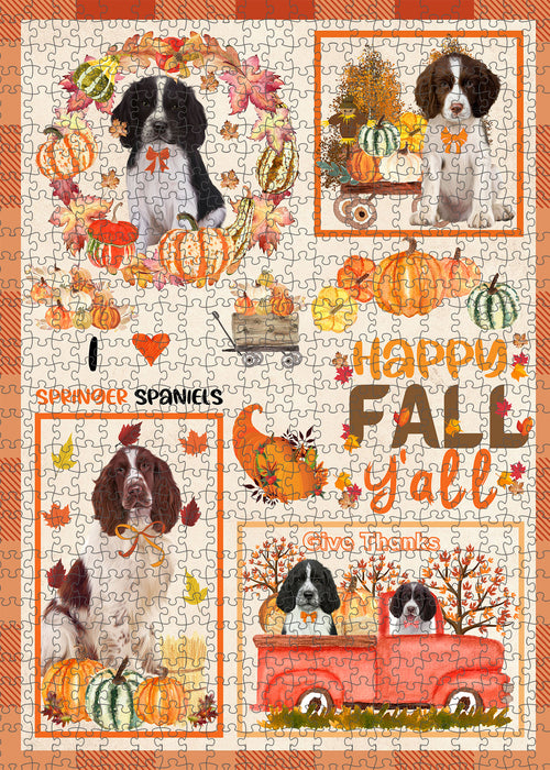 Happy Fall Y'all Pumpkin Springer Spaniel Dogs Portrait Jigsaw Puzzle for Adults Animal Interlocking Puzzle Game Unique Gift for Dog Lover's with Metal Tin Box