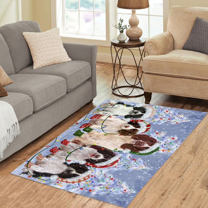 Christmas Lights and Springer Spaniel Dogs Area Rug - Ultra Soft Cute Pet Printed Unique Style Floor Living Room Carpet Decorative Rug for Indoor Gift for Pet Lovers