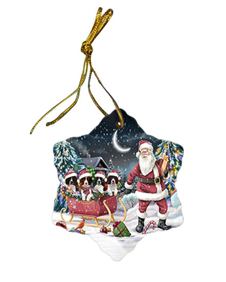 Santa Sled Christmas Happy Holidays Springer Spaniels Dog Star Porcelain Ornament SPOR54372