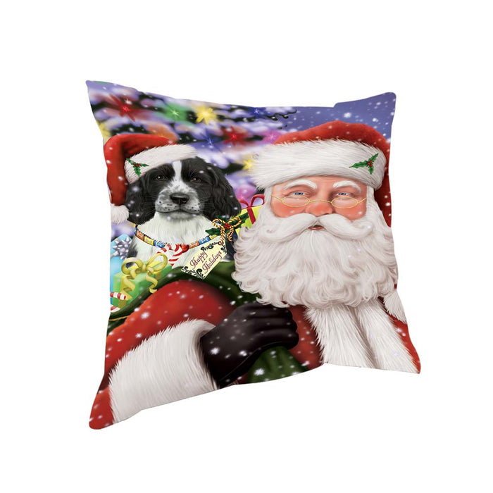 Santa Carrying Springer Spaniel Dog and Christmas Presents Pillow PIL71068