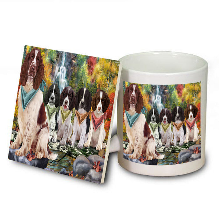Scenic Waterfall Springer Spaniels Dog Mug and Coaster Set MUC54680