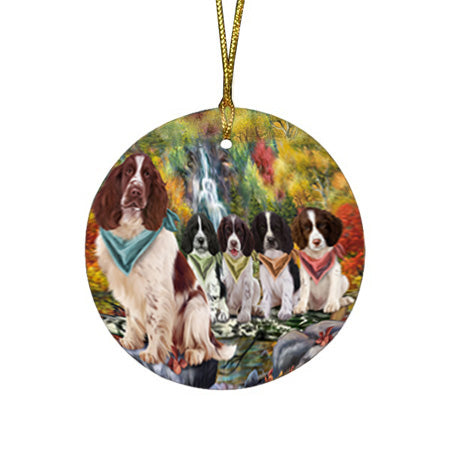Scenic Waterfall Springer Spaniels Dog Round Flat Christmas Ornament RFPOR54807