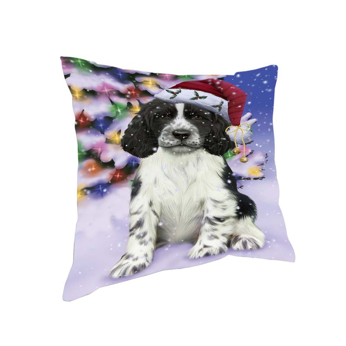 Winterland Wonderland Springer Spaniel Dog In Christmas Holiday Scenic Background Pillow PIL71856