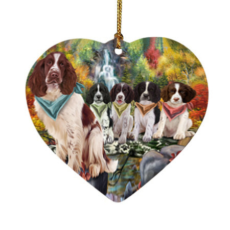 Scenic Waterfall Springer Spaniels Dog Heart Christmas Ornament HPOR54816