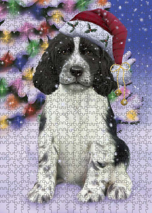 Winterland Wonderland Springer Spaniel Dog In Christmas Holiday Scenic Background Puzzle with Photo Tin PUZL91132
