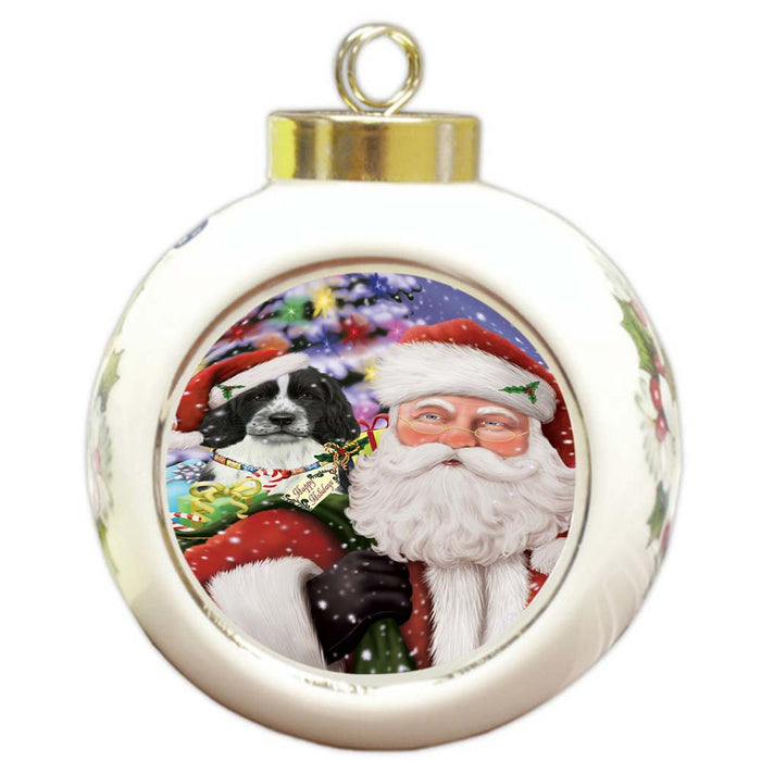 Santa Carrying Springer Spaniel Dog and Christmas Presents Round Ball Christmas Ornament RBPOR55891