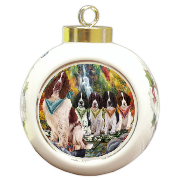 Scenic Waterfall Springer Spaniels Dog Round Ball Christmas Ornament RBPOR54816