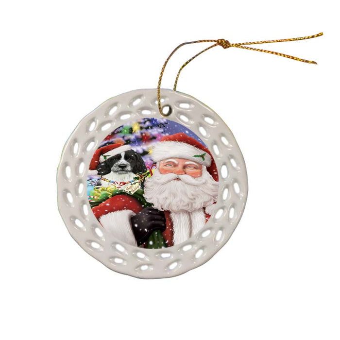 Santa Carrying Springer Spaniel Dog and Christmas Presents Ceramic Doily Ornament DPOR55891