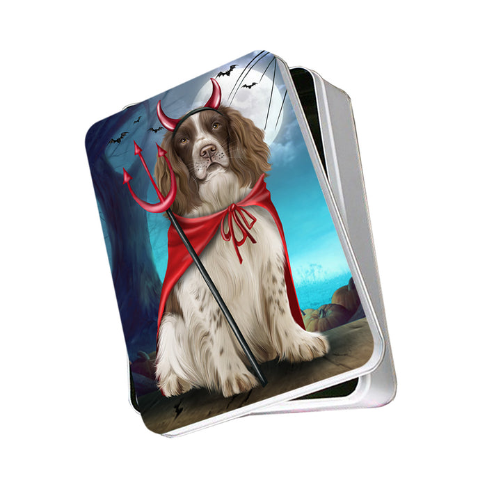 Happy Halloween Trick or Treat Springer Spaniel Dog Photo Storage Tin PITN54475