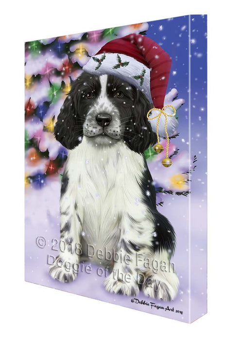 Winterland Wonderland Springer Spaniel Dog In Christmas Holiday Scenic Background Canvas Print Wall Art Décor CVS121517