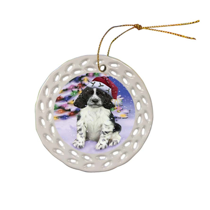 Winterland Wonderland Springer Spaniel Dog In Christmas Holiday Scenic Background Ceramic Doily Ornament DPOR56088