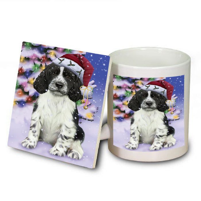Winterland Wonderland Springer Spaniel Dog In Christmas Holiday Scenic Background Mug and Coaster Set MUC55724