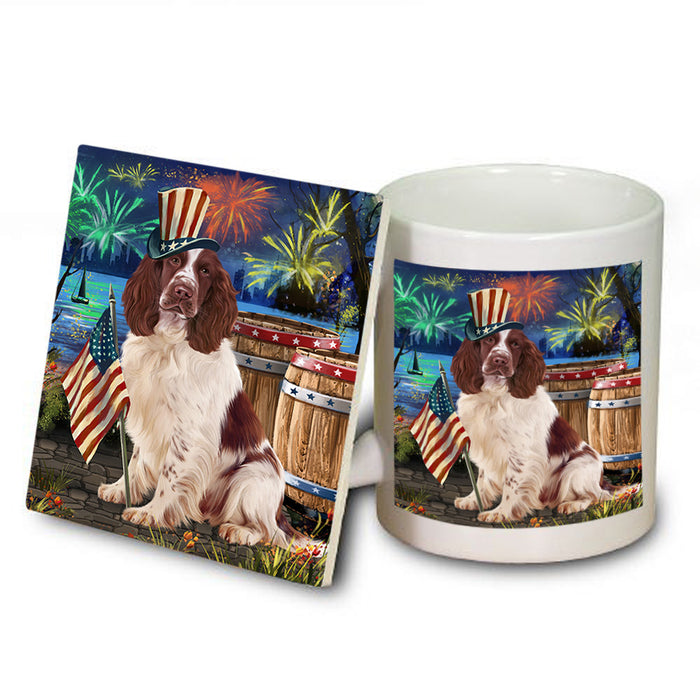 4th of July Independence Day Firework Springer Spaniel Dog Mug and Coaster Set MUC54078