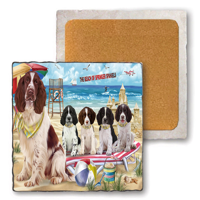 Pet Friendly Beach Springer Spaniels Dog Set of 4 Natural Stone Marble Tile Coasters MCST49191