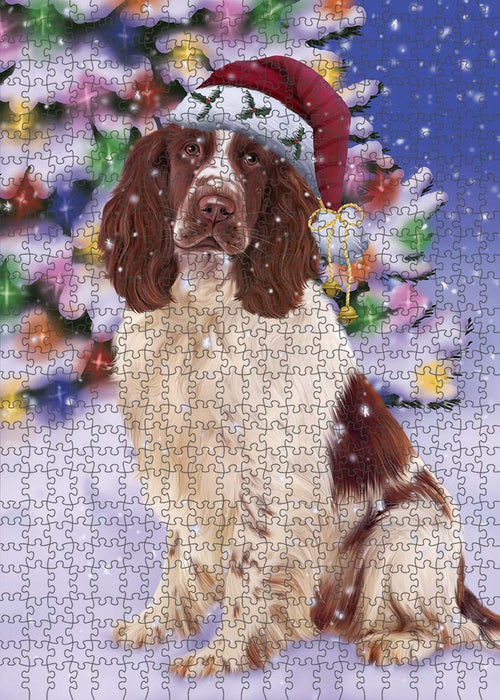 Winterland Wonderland Springer Spaniel Dog In Christmas Holiday Scenic Background Puzzle with Photo Tin PUZL91136