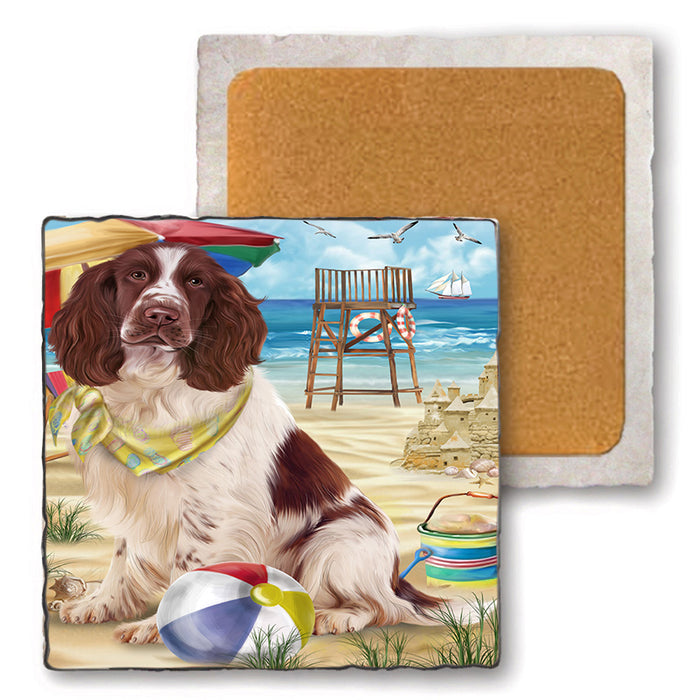 Pet Friendly Beach Springer Spaniel Dog Set of 4 Natural Stone Marble Tile Coasters MCST49192