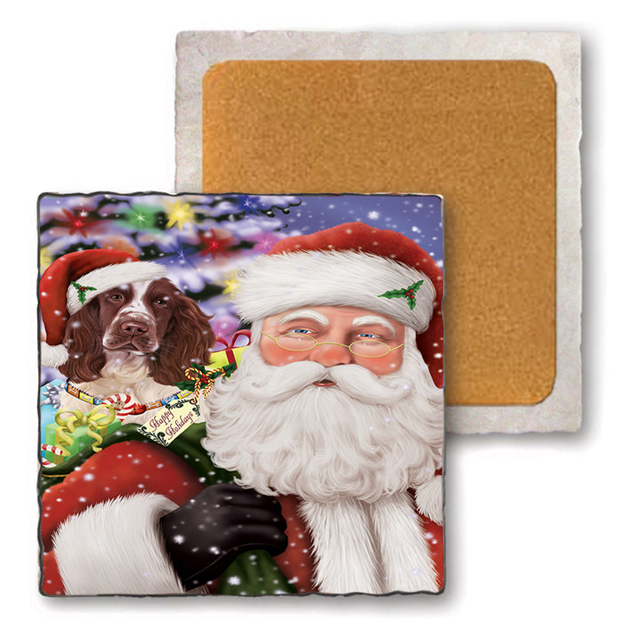 Santa Carrying Springer Spaniel Dog and Christmas Presents Set of 4 Natural Stone Marble Tile Coasters MCST50536