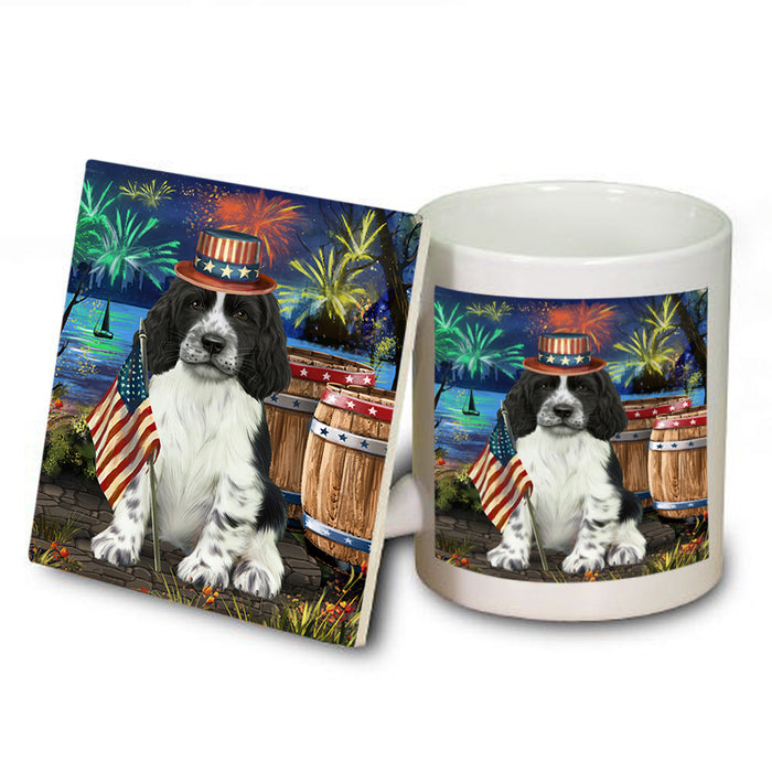4th of July Independence Day Firework Springer Spaniel Dog Mug and Coaster Set MUC54079