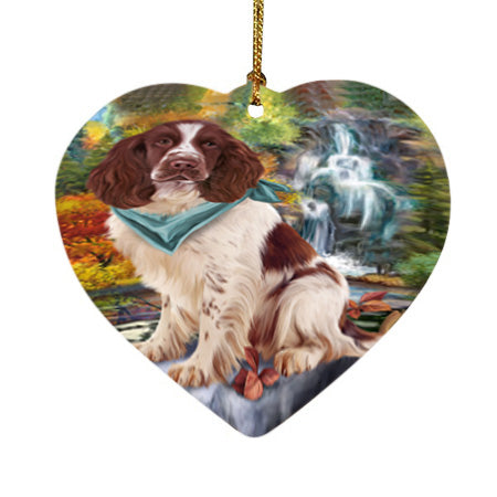 Scenic Waterfall Springer Spaniel Dog Heart Christmas Ornament HPOR54817