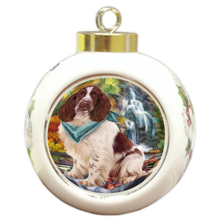 Scenic Waterfall Springer Spaniel Dog Round Ball Christmas Ornament RBPOR54817