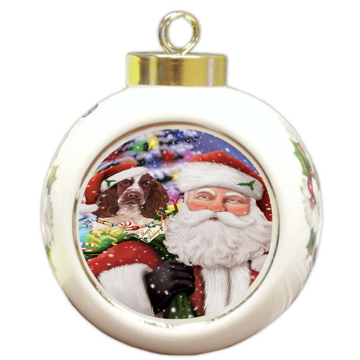 Santa Carrying Springer Spaniel Dog and Christmas Presents Round Ball Christmas Ornament RBPOR55892