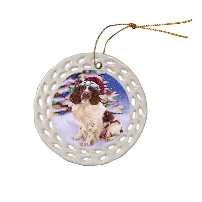 Winterland Wonderland Springer Spaniel Dog In Christmas Holiday Scenic Background Ceramic Doily Ornament DPOR56089