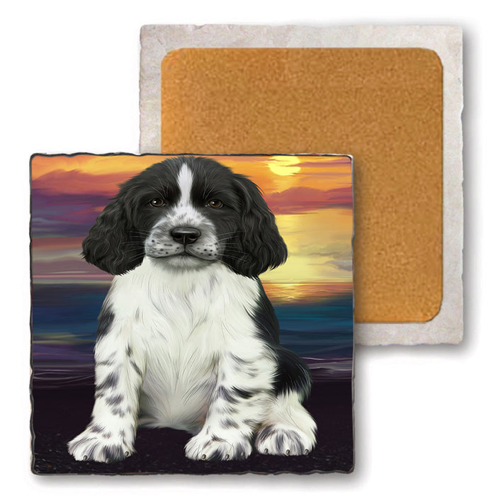 Springer Spaniel Dog Set of 4 Natural Stone Marble Tile Coasters MCST49638